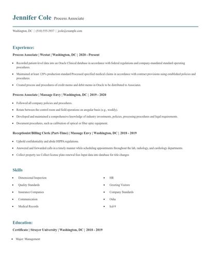 Process Associate Resume