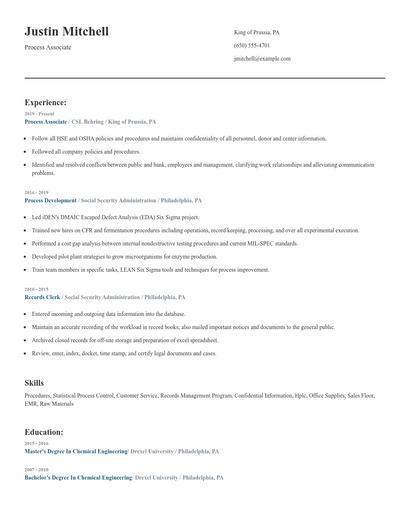 Process Associate Resume