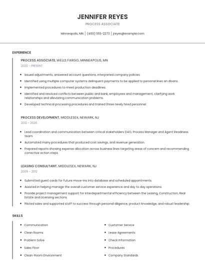 Process Associate Resume