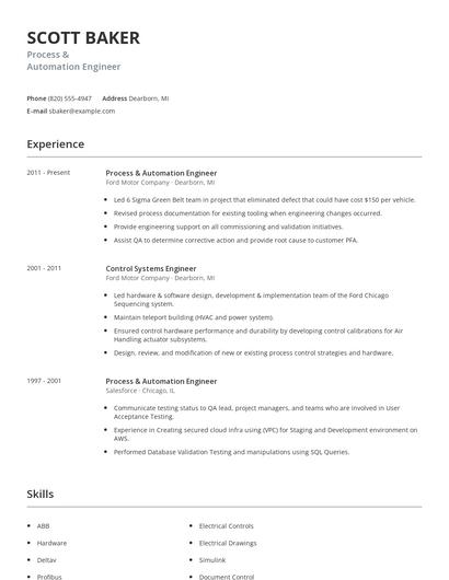 Process & Automation Engineer Resume