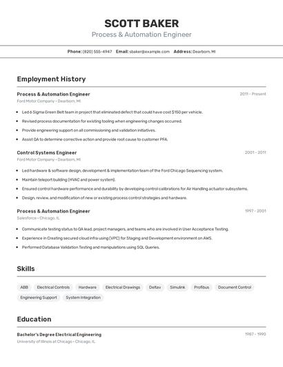 Process & Automation Engineer Resume