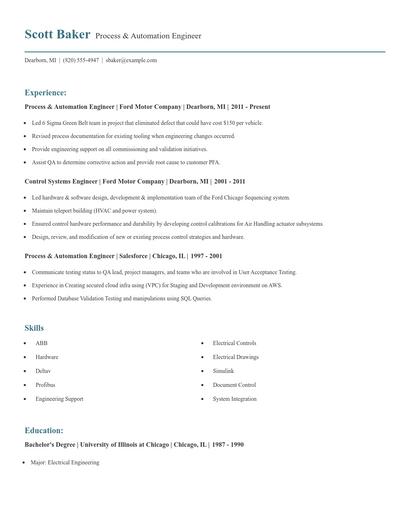 Process & Automation Engineer Resume