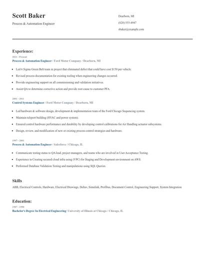 Process & Automation Engineer Resume