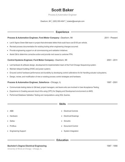 Process & Automation Engineer Resume
