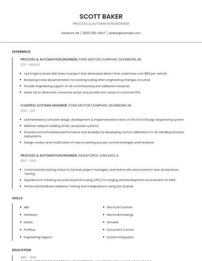 Process & Automation Engineer Resume