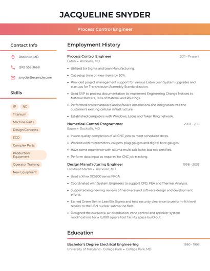 Process Control Engineer Resume