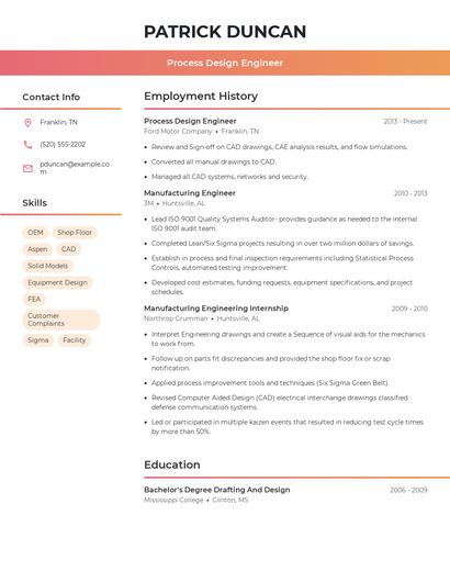Process Design Engineer Resume