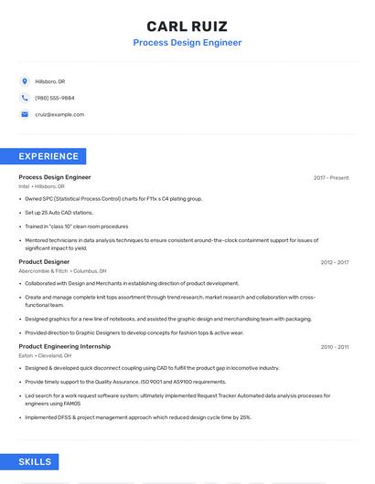 Process Design Engineer Resume