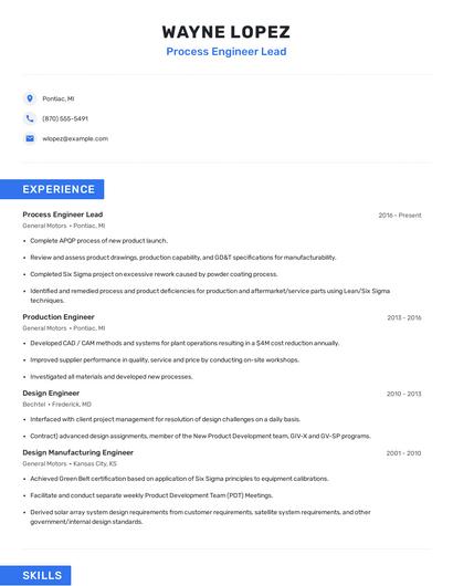Process Engineer Lead Resume