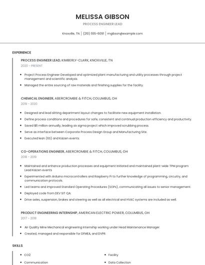 Process Engineer Lead Resume
