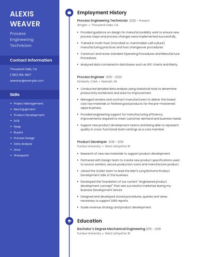 Process Engineering Technician Resume