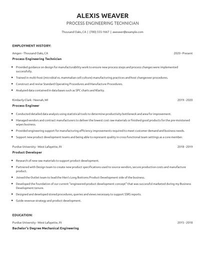 Process Engineering Technician Resume