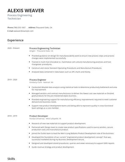 Process Engineering Technician Resume