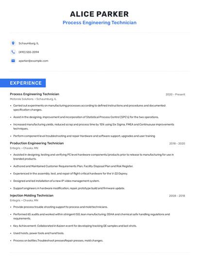 Process Engineering Technician Resume