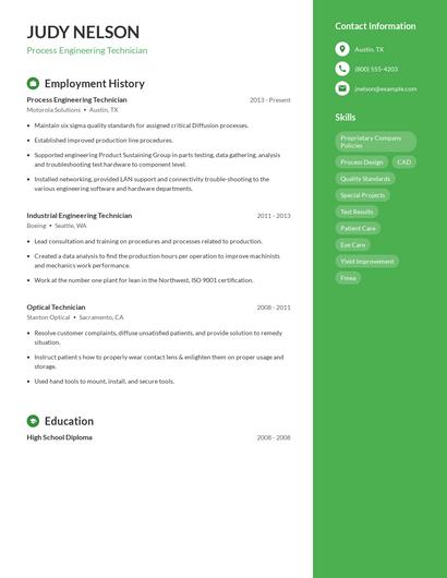 Process Engineering Technician Resume