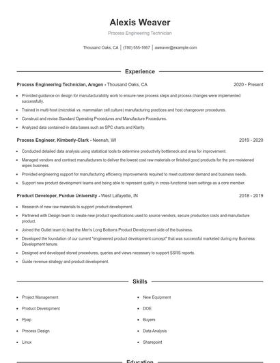 Process Engineering Technician Resume