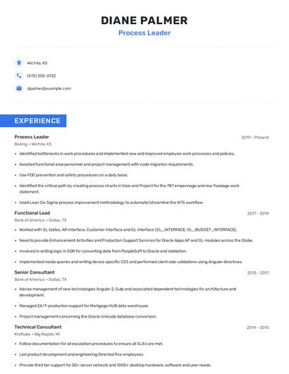 Process Leader Resume