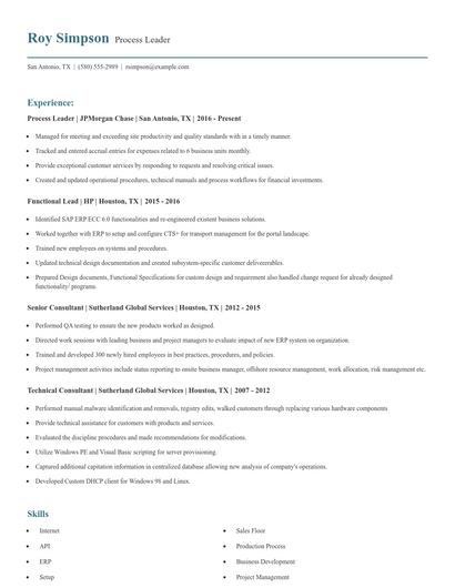 Process Leader Resume
