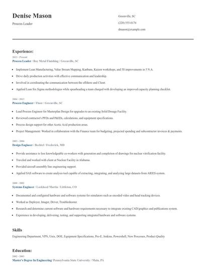 Process Leader Resume