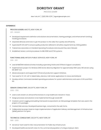 Process Leader Resume