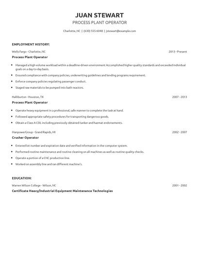 Process Plant Operator Resume