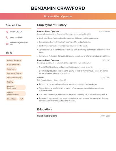 Process Plant Operator Resume
