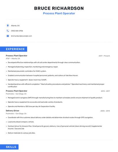 Process Plant Operator Resume