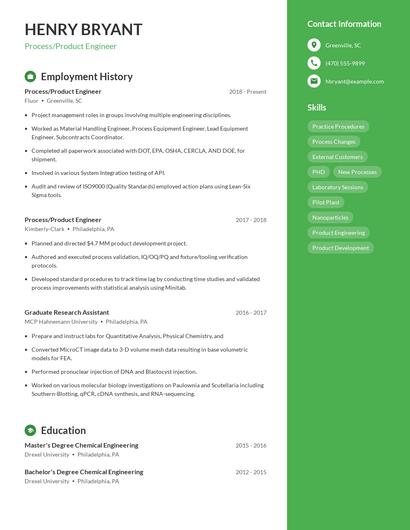 Process/Product Engineer Resume
