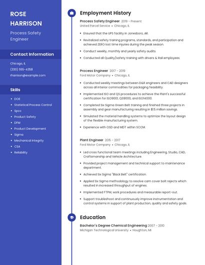 Process Safety Engineer Resume