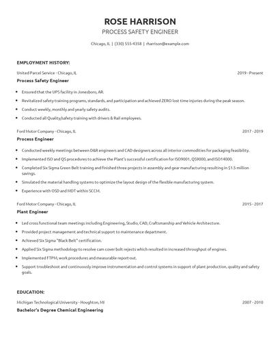 Process Safety Engineer Resume