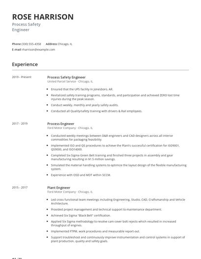 Process Safety Engineer Resume