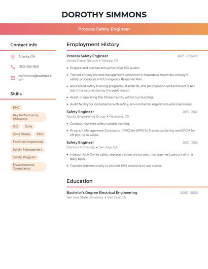 Process Safety Engineer Resume