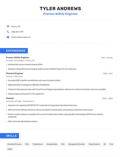 Process Safety Engineer Resume