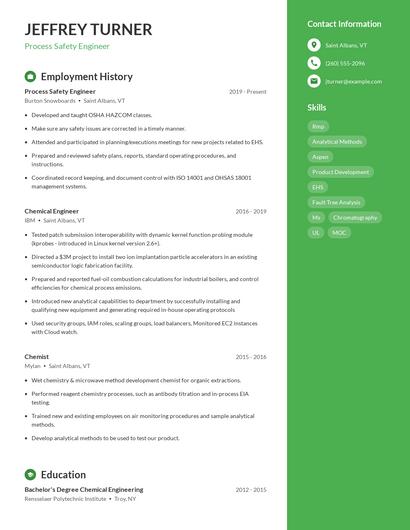 Process Safety Engineer Resume