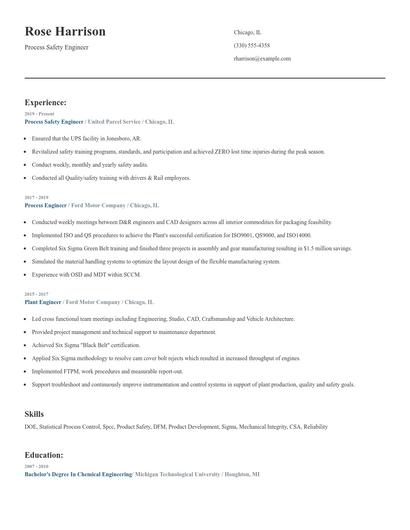 Process Safety Engineer Resume