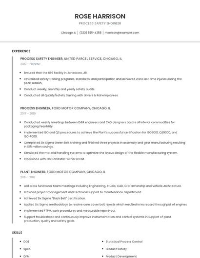 Process Safety Engineer Resume