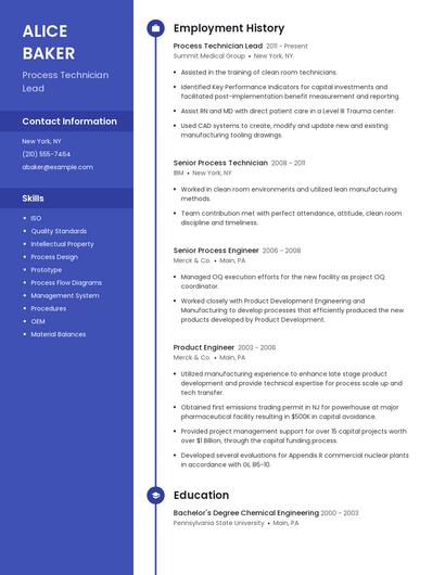 Process Technician Lead Resume