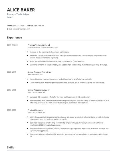 Process Technician Lead Resume