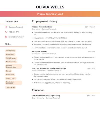 Process Technician Lead Resume