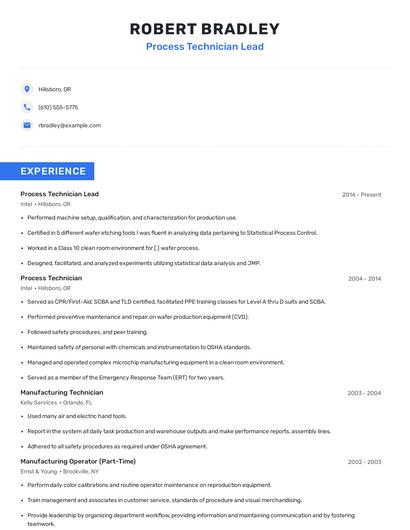 Process Technician Lead Resume