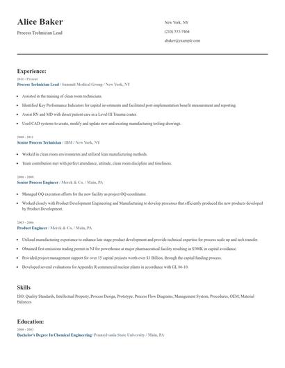 Process Technician Lead Resume