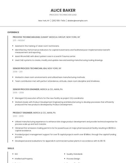 Process Technician Lead Resume