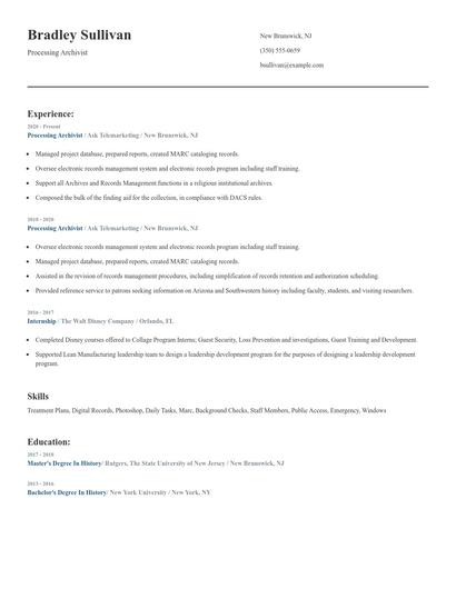 Processing Archivist Resume
