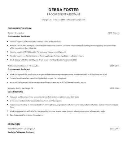 Procurement Assistant Resume