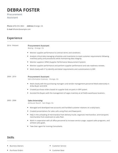 Procurement Assistant Resume