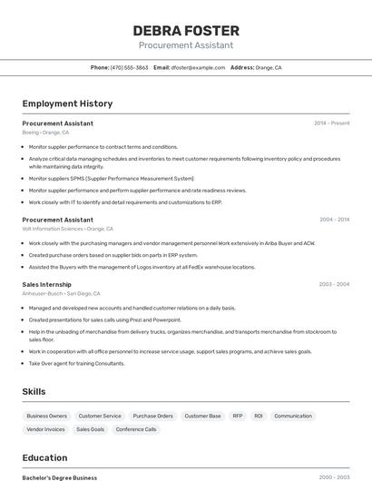 Procurement Assistant Resume