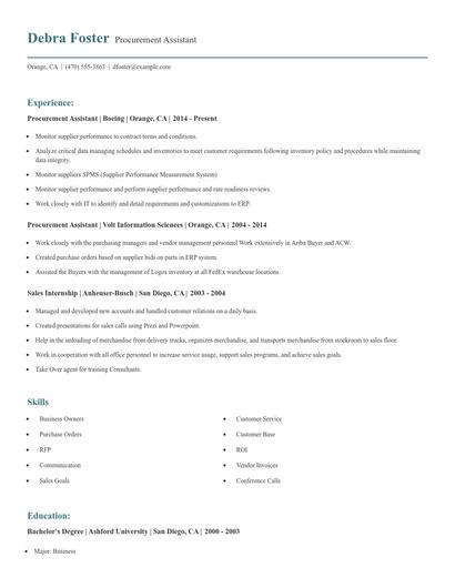 Procurement Assistant Resume