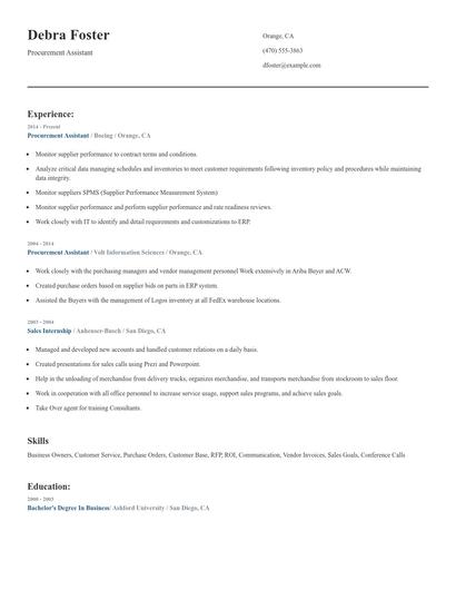 Procurement Assistant Resume