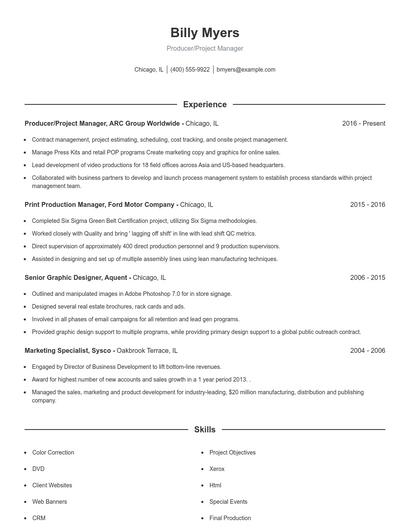 Producer/Project Manager Resume