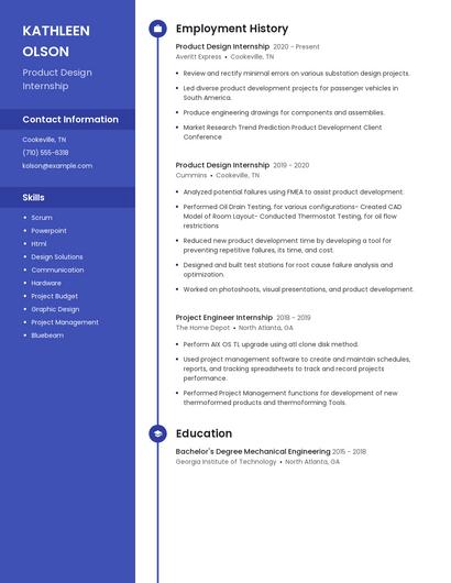 Product Design Internship Resume